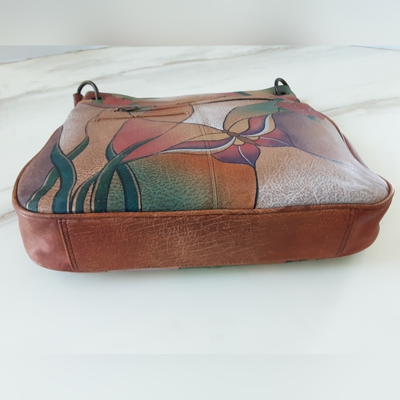 ANUSCHKA Anna Hand-Painted 100% Leather Hobo Butterfly Floral Crossbody Handbag - Picture 8 of 12